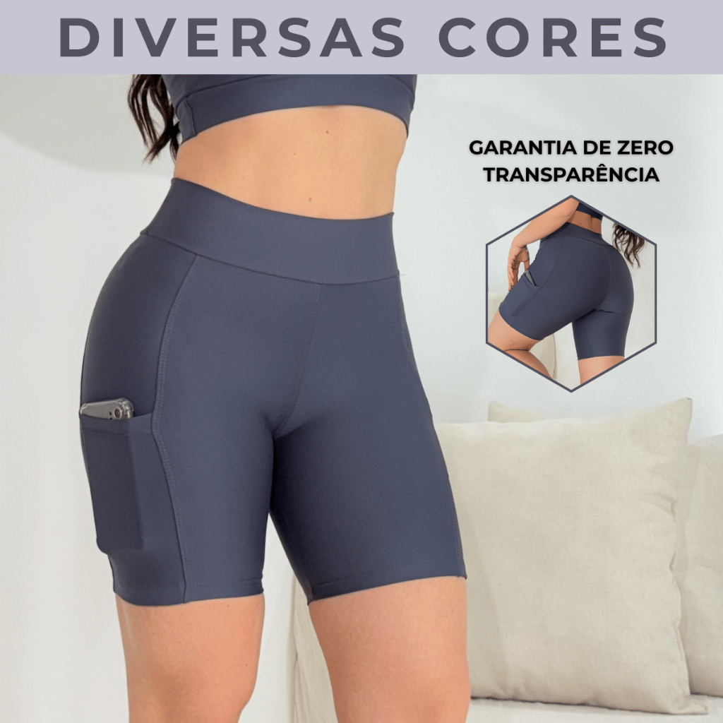 Shorts Legging Feminino Com Bolso Bermuda Suplex Meia Coxa Cintura Alta Zero Transparência em Oferta na Shopee