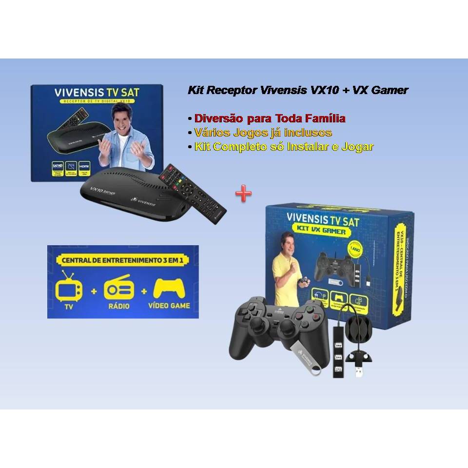 Kit Receptor VX10 SATHD + Kit Gamer Vivensis TVSAT
