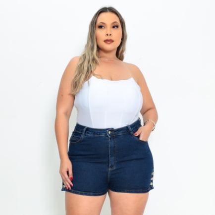 Shorts Jeans Feminino Plus Size Cintura Alta com Elastano