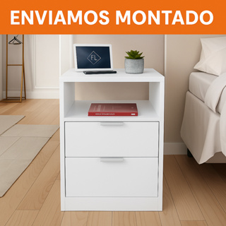 Mesa de Cabeceira Criado Branco 2 Gavetas e 1 Nicho em MDF Lado da Cama Quarto Estilo Cômoda em Oferta na Shopee