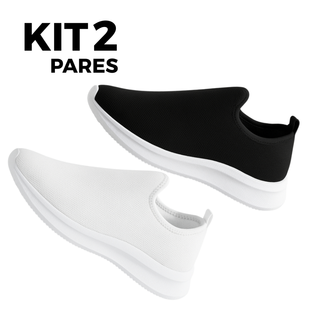 KIT 2 Tênis Feminino Meia Calce Fácil Slip On Leve Flexível Confortável Caminhada Academia Casual Promoção