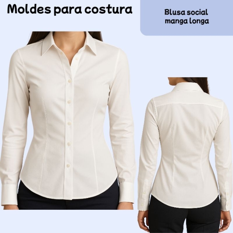Molde blusa social feminina manga longa em Kraft para recorte 5230