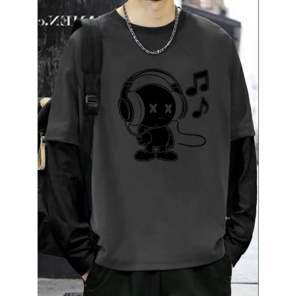 Camiseta Manga Longa Chumbo Streetwear Modelo: "Musica" - Tumblr CAMLG-1494-GRF