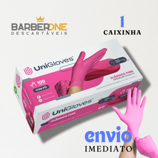 LUVAS DE LATEX COM POUCO TALCO UNIGLOVES CLASSICO PINK - CAIXINHA COM 100 UNIDADES em Oferta na Shopee
