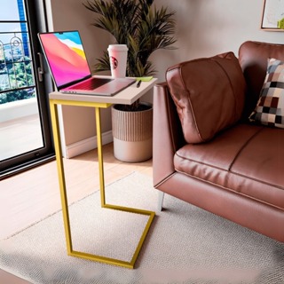 Mesinha Lateral e Apoio de Sofá Para Notebook Home Office - Pérola / Dourado - Decore Agora. em Oferta na Shopee