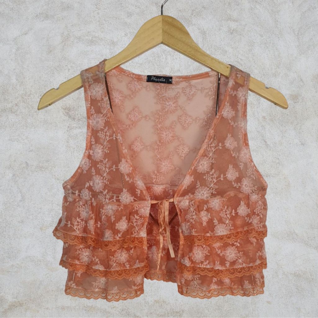 bolero renda babados salmão vintage anos 2000