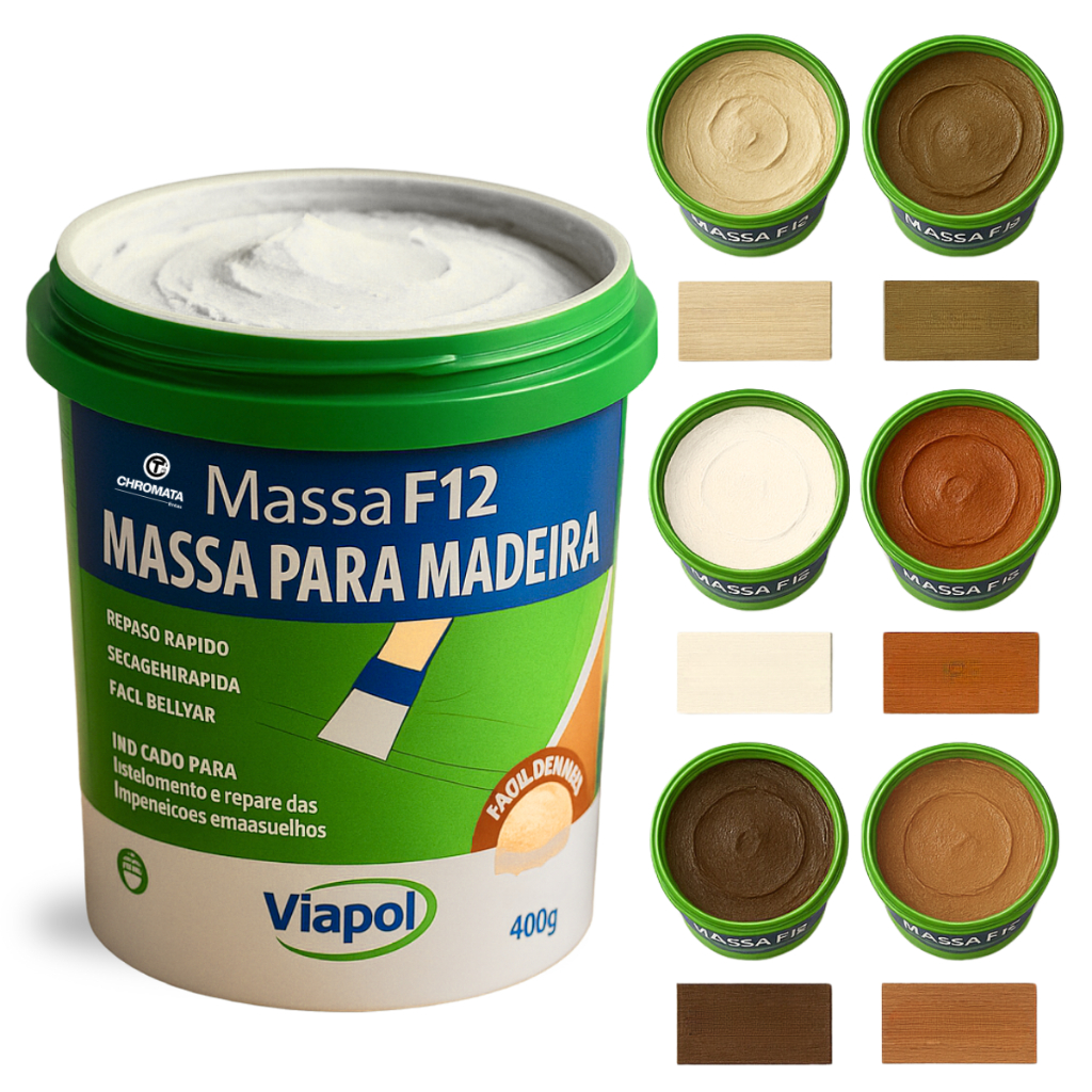 Massa Para Madeira F12 Correção Calafetar Viapol 400g Cores - Envio Imediato