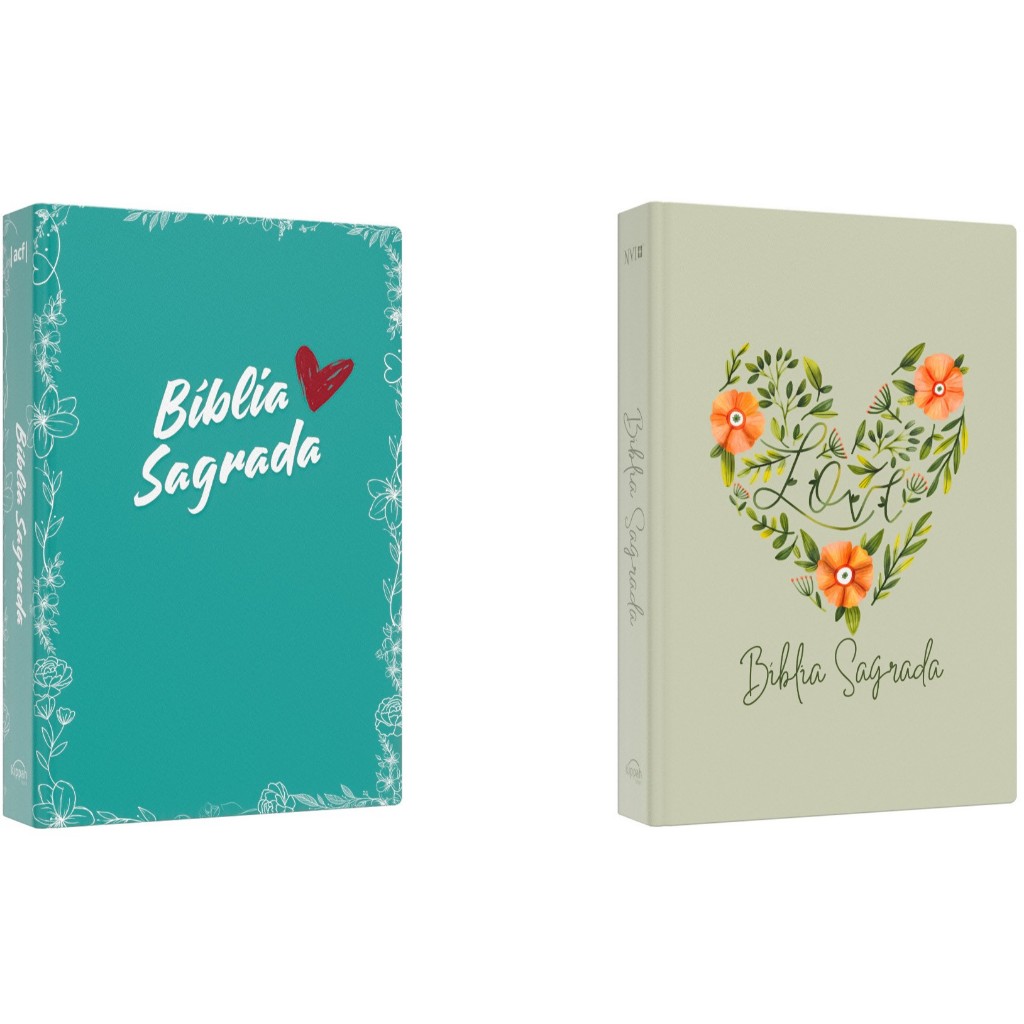 Kit Bíblia Sagrada ACF | Coração Vermelho + Bíblia Sagrada NVI | Coração Flores em Oferta na Shopee