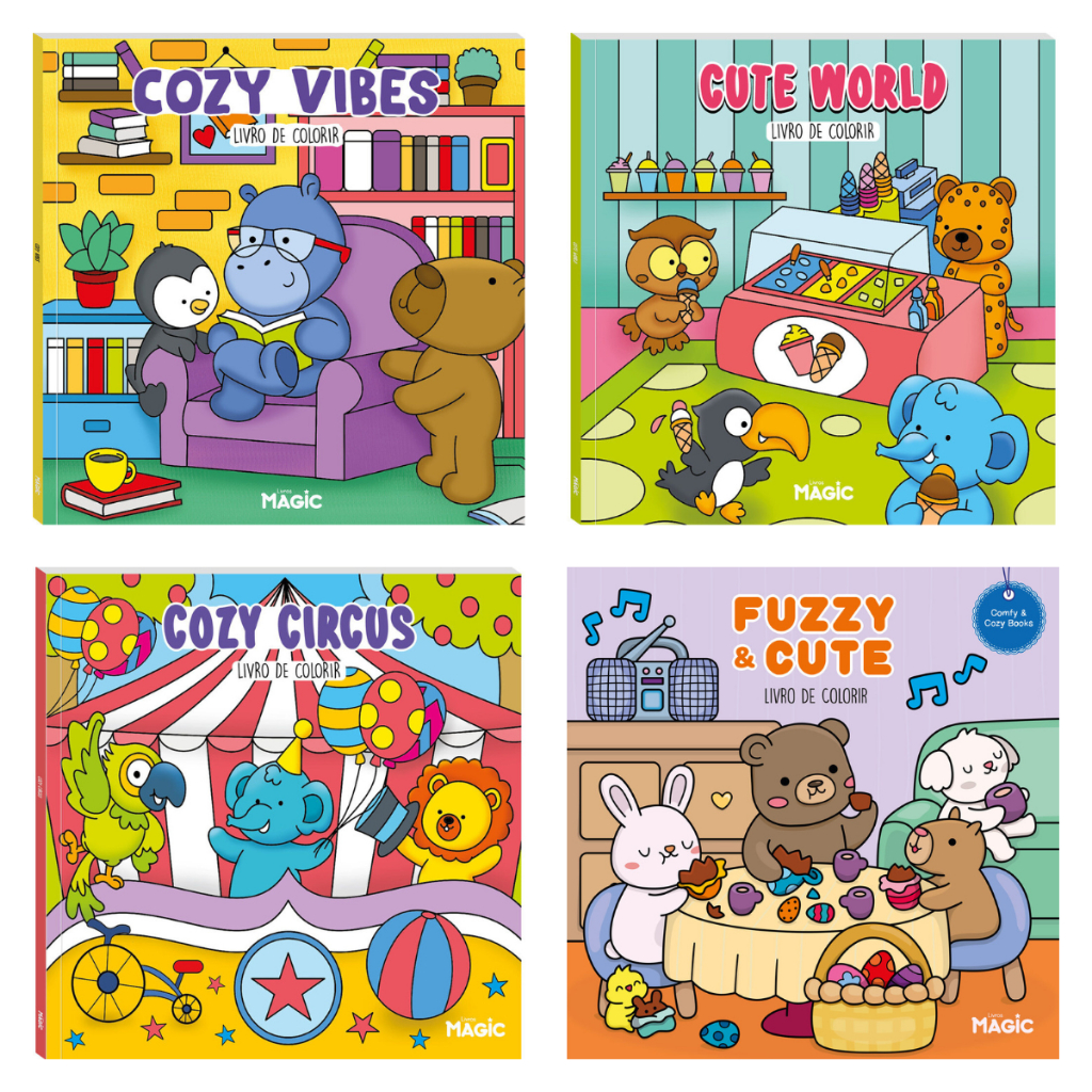 Kit 4 Livros De Colorir Tik Tok 96 Desenhos Comfy e Cozy Folha 150 Gm²