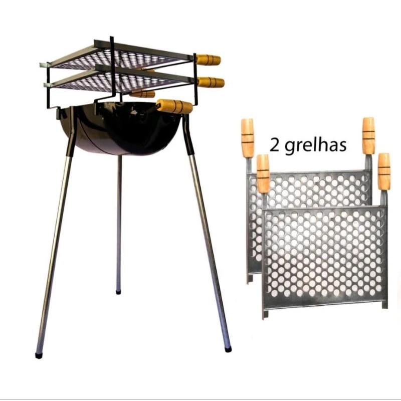 Churrasqueira Portátil com Pés de Botijão 3 Níveis com Duas Grelhas
