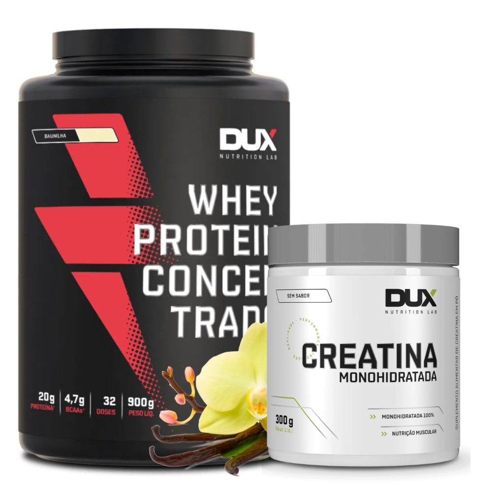 KIT 1UN Whey Protein Concentrado Dux 900g  + 1 UN Creatina Pura 300g Dux