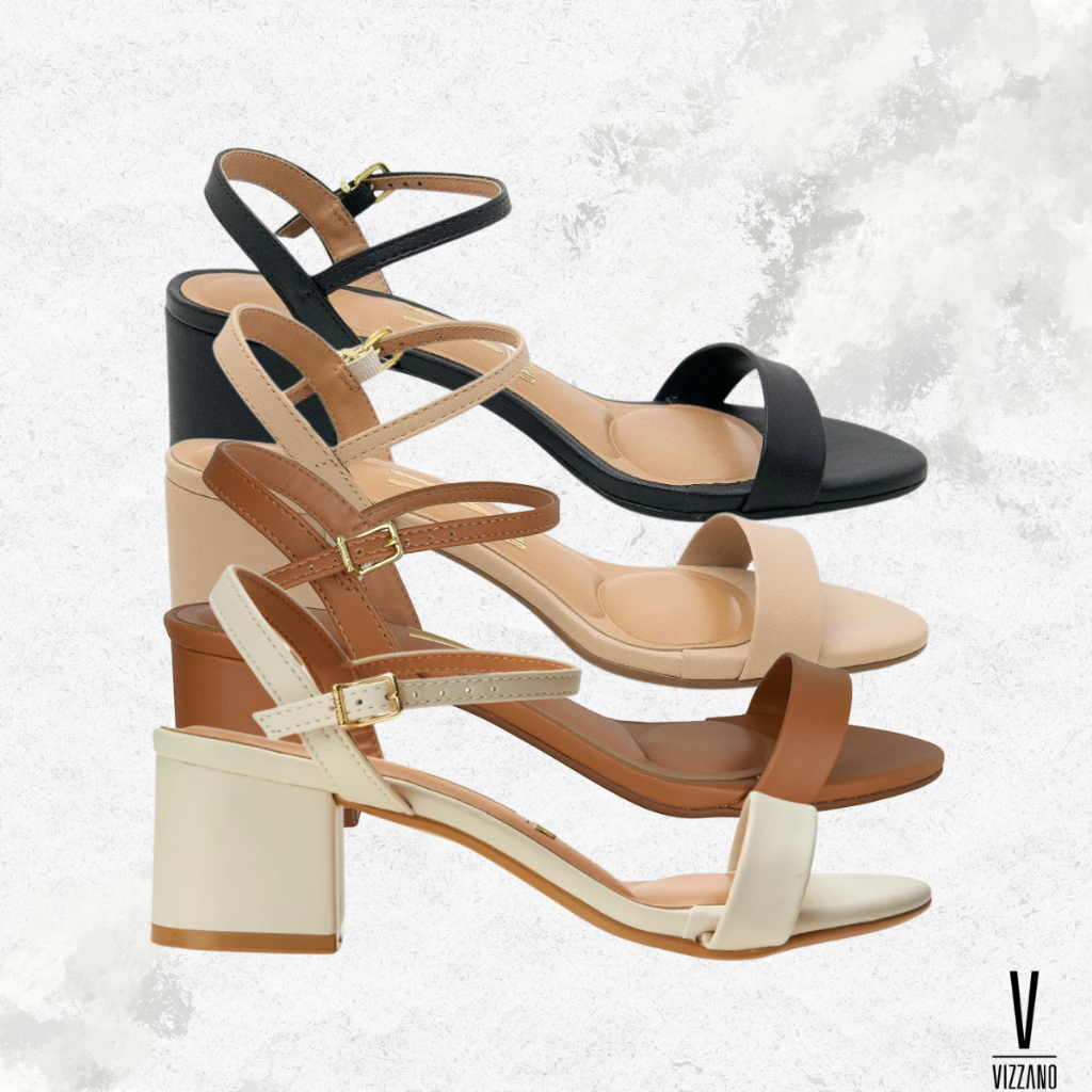Sandália Vizzano Salto Médio Grosso Casual Elegante Feminina Fivela Ajustável Macia Confortável em Oferta na Shopee