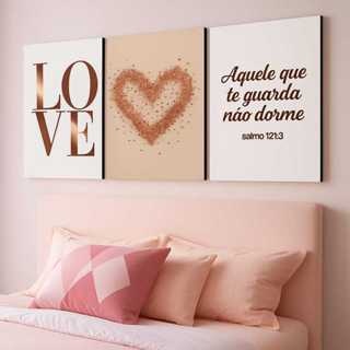 Quadro Decorativo Love com Coração e Salmo 121:3 – Fé, Amor e Delicadeza para o Quarto em Oferta na Shopee