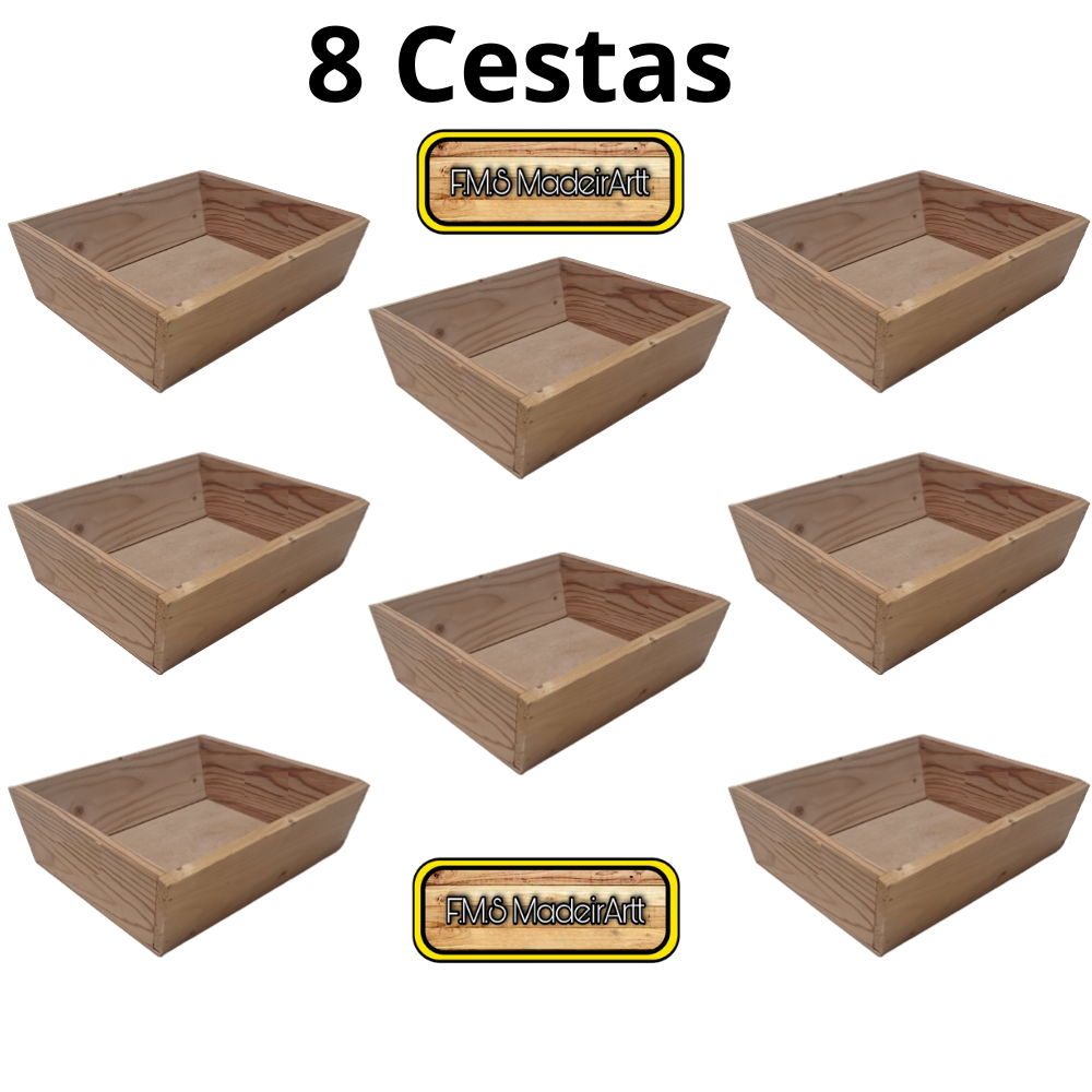 8 Cestas - Bandejas de Madeira Pinus para o dia dos namorados fms_madeirartt