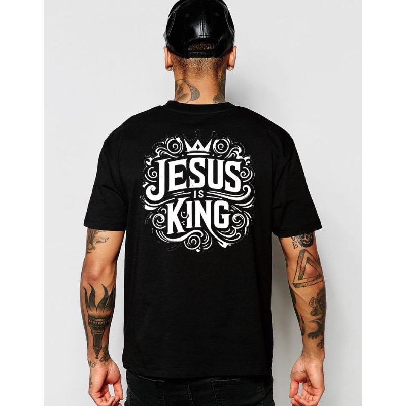 Camiseta masculina t-shirt Jesus is King 100% algodão, camiseta cristã, T-shirt feminina e masculina - lançamento