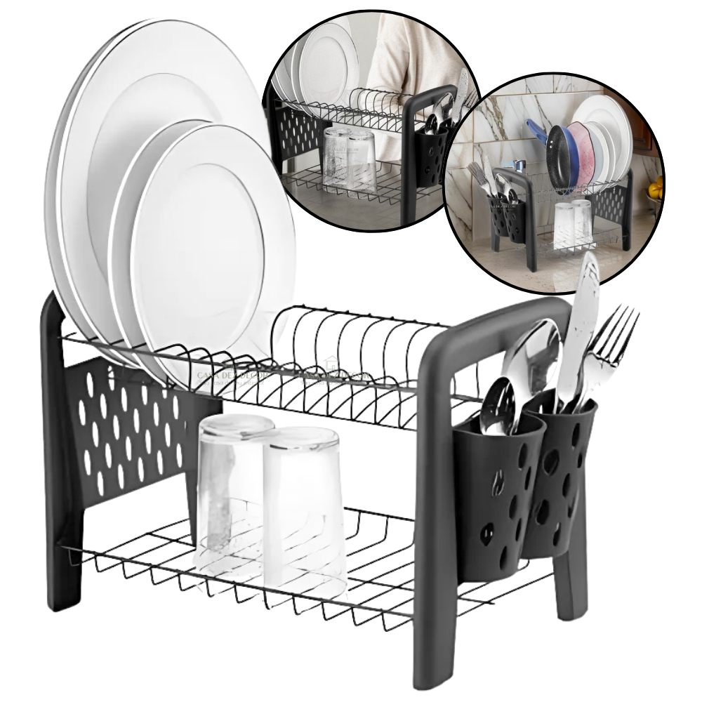 Escorredor Organizador de Pia Para Prato Copo Porta Talher Cozinha Duplo Bandeja de Ferro Arthi em Oferta na Shopee