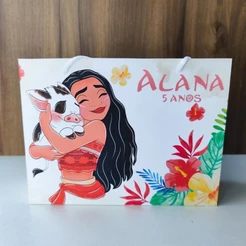 Sacolinha Personalizada Moana Aquarela - Pegue e Monte - Lembrancinha Moana