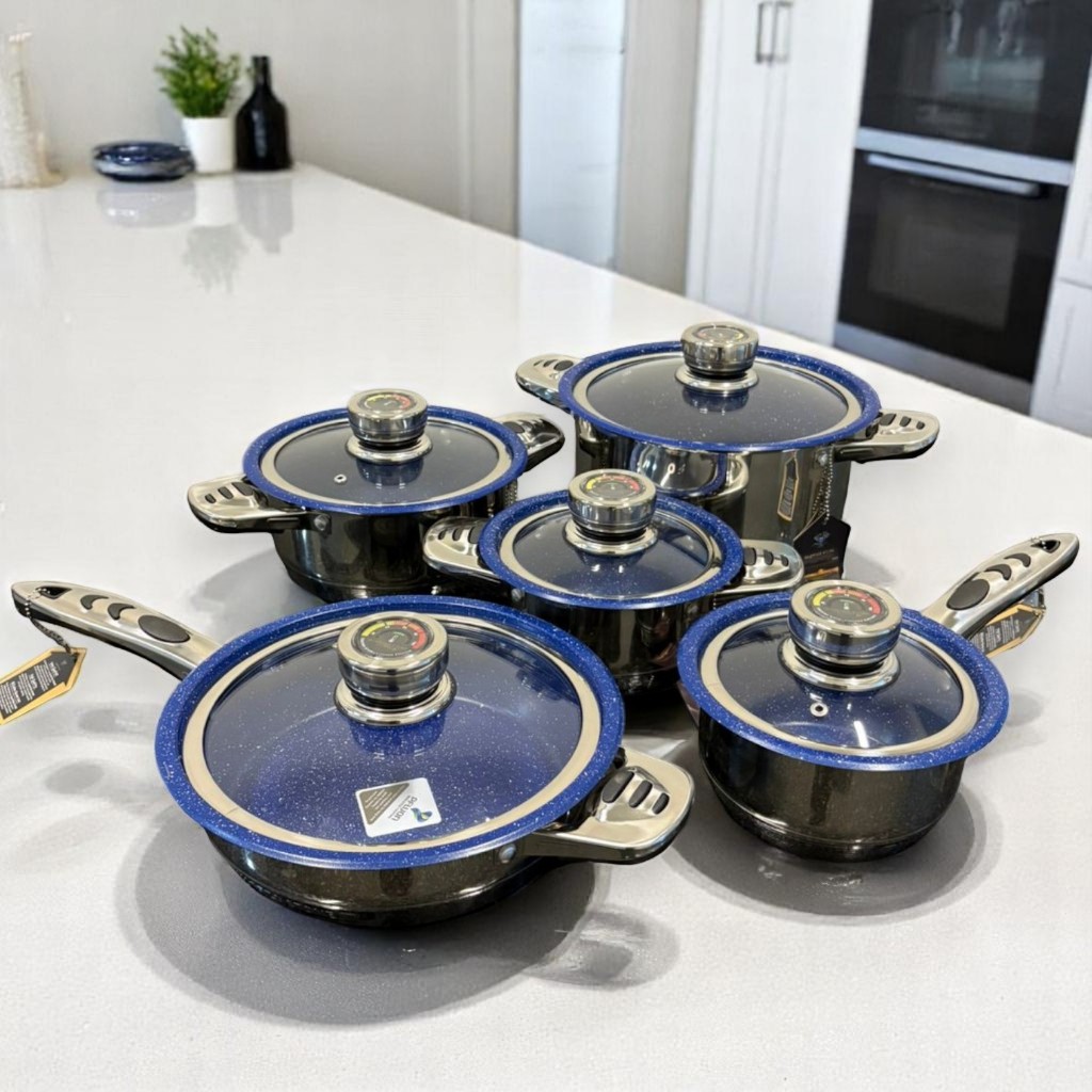 Conjunto Panelas Antiaderente 23Peças Cerâmica Jogo De Panela Quartzo Stone Aço Cirúrgico Com Maleta Azul e Vermelho