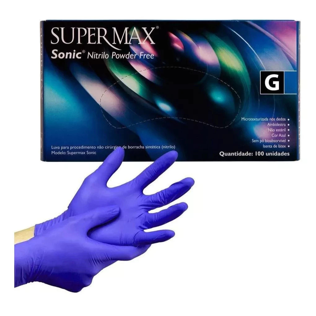Luvas descartáveis Nitrilo Latex Branca Azul Preta Unigloves Supermax 20un