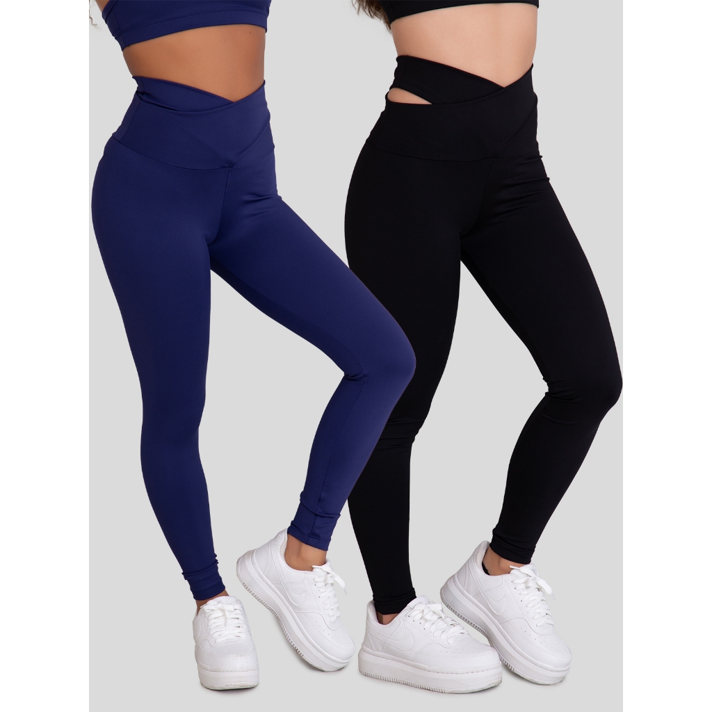Kit 2 Calças Legging Feminina Poliamida Transpassada Evolution Estilosa