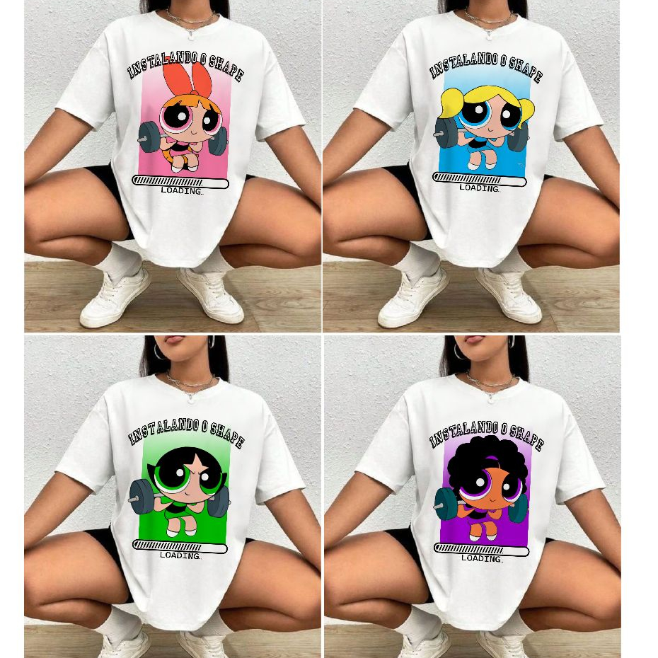 Blusa camiseta de ACADEMIA meninas super poderosas, florzinha lindinha e docinho, MAROMBA treino amigas plus size