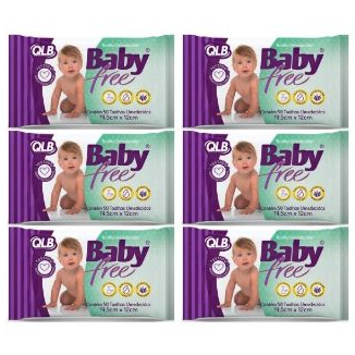 Kit com 6 Lenços Umedecidos Baby Free Qualybless com 50 unidades