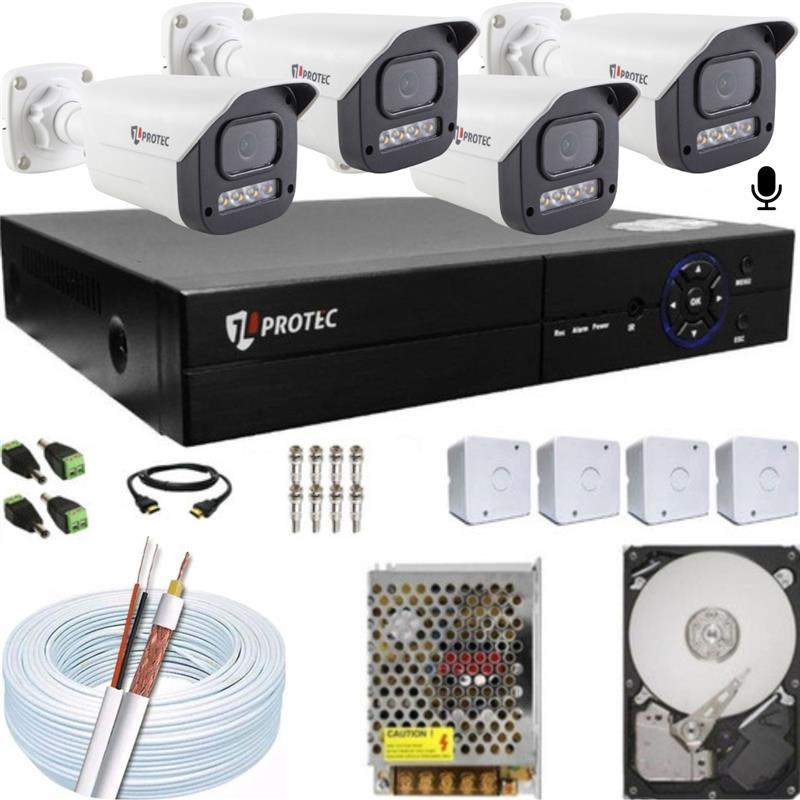 Kit 4 Câmeras Full HD 1080P Com Áudio Filma Colorido No Escuro Dvr 4 Canais- Kit Completo