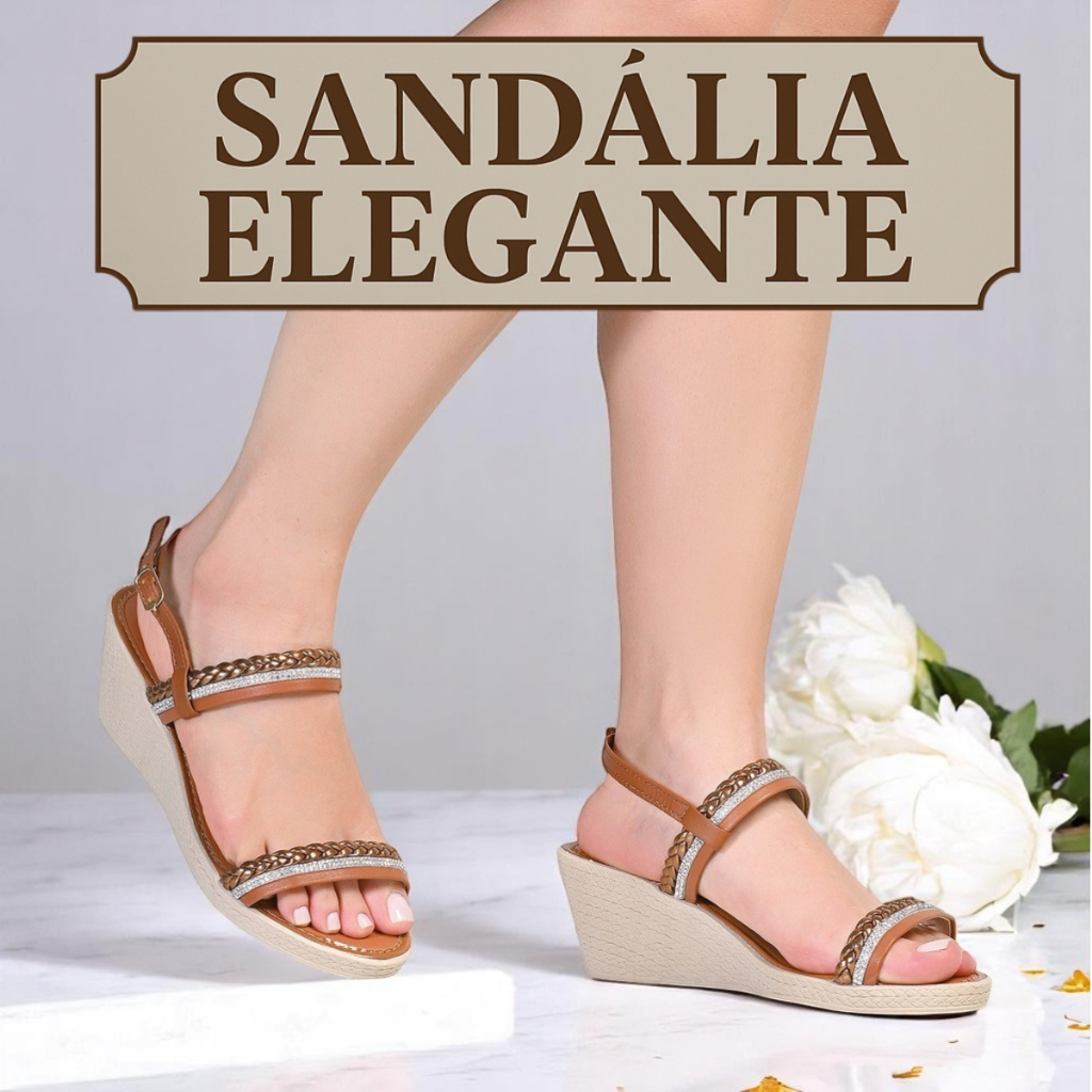 Sandália Feminina Anabela Alta Caramelo Trançada Confortável Para o Dia a Dia 34 ao 39