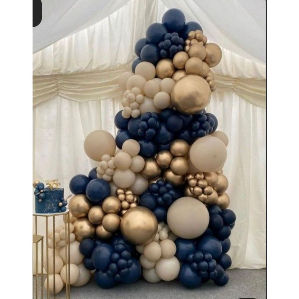 Balão de aniversário kit 130 pçs - Bege + azul marinho + dourado para decoração de Festas. em Oferta na Shopee