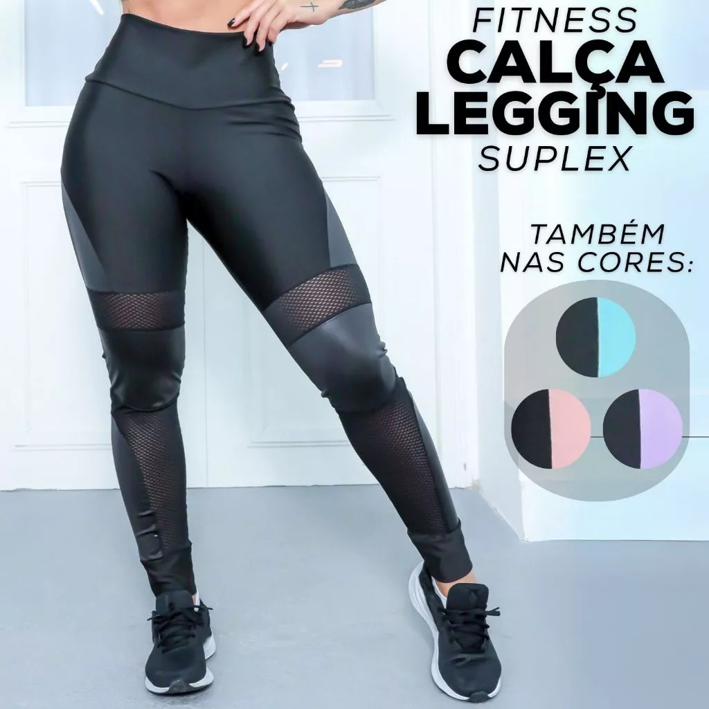Calça Legging Esportiva Cintura Alta Modela Silhueta Detalhes Coloridos Recortes em Tela Respirável — imagem 1