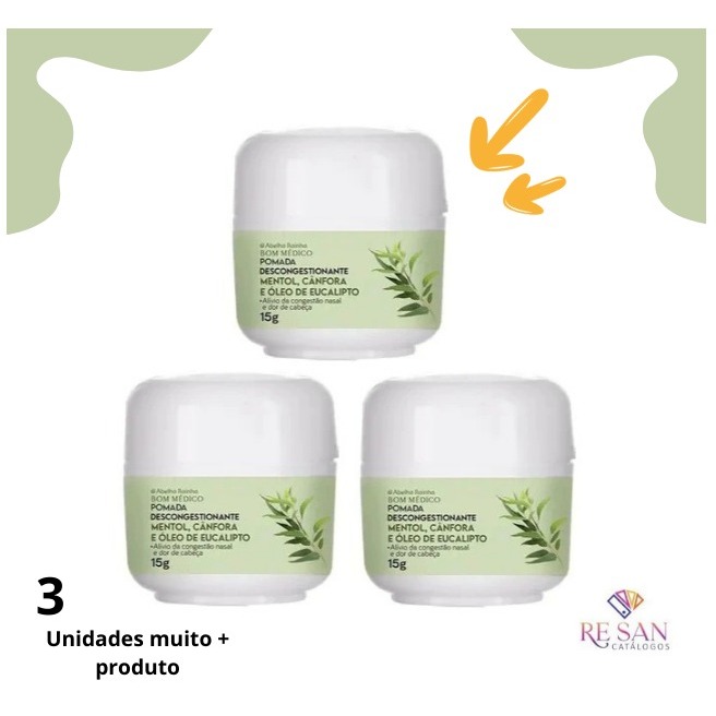 Kit 3 Pomada descongestionante Bom Médico15g cada Para o alívio de dores de cabeça e congestão nasal