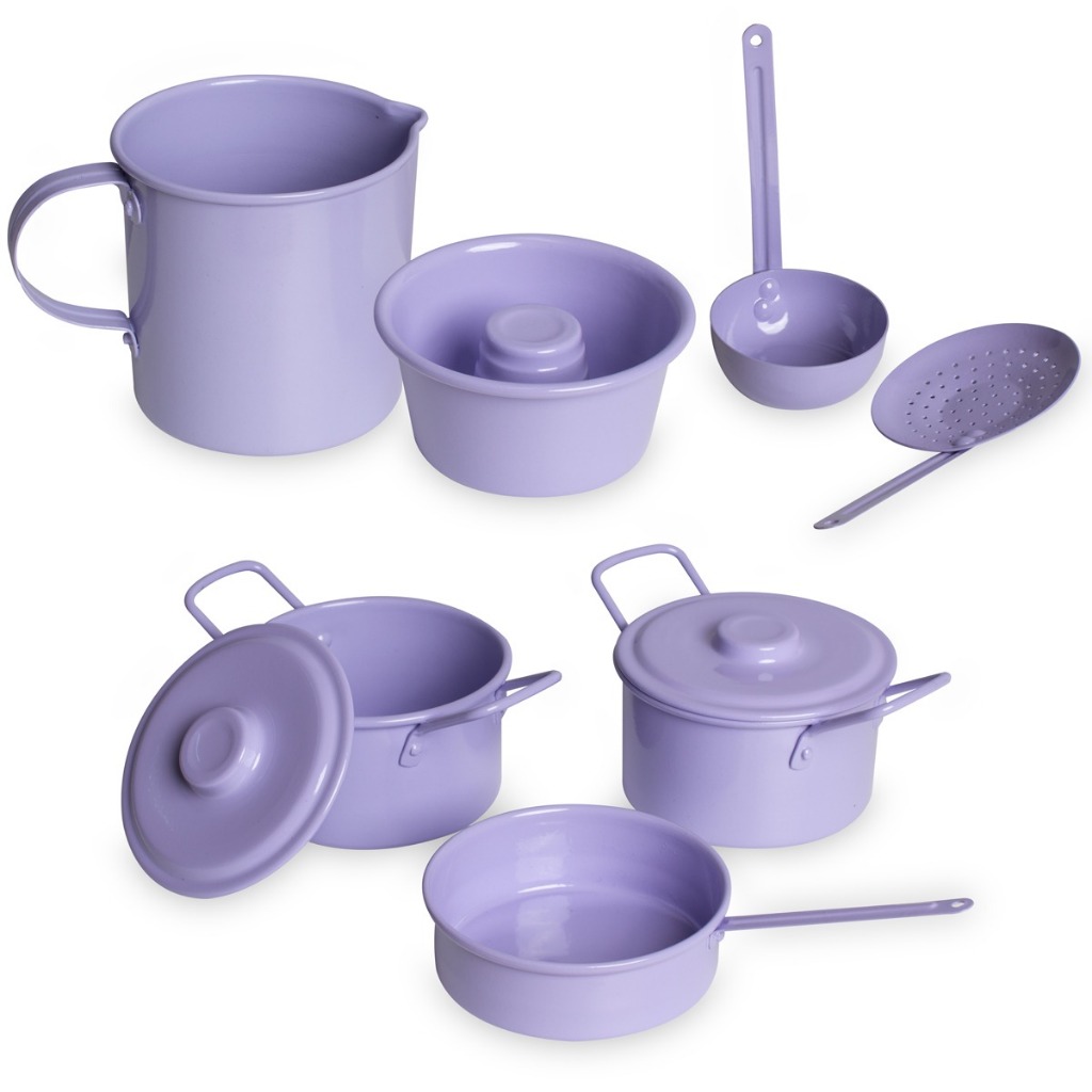 kit Panelinha Infantil Lilás em Aluminio  - Kit cozinha para crianças - Kit panelinha 07 peças