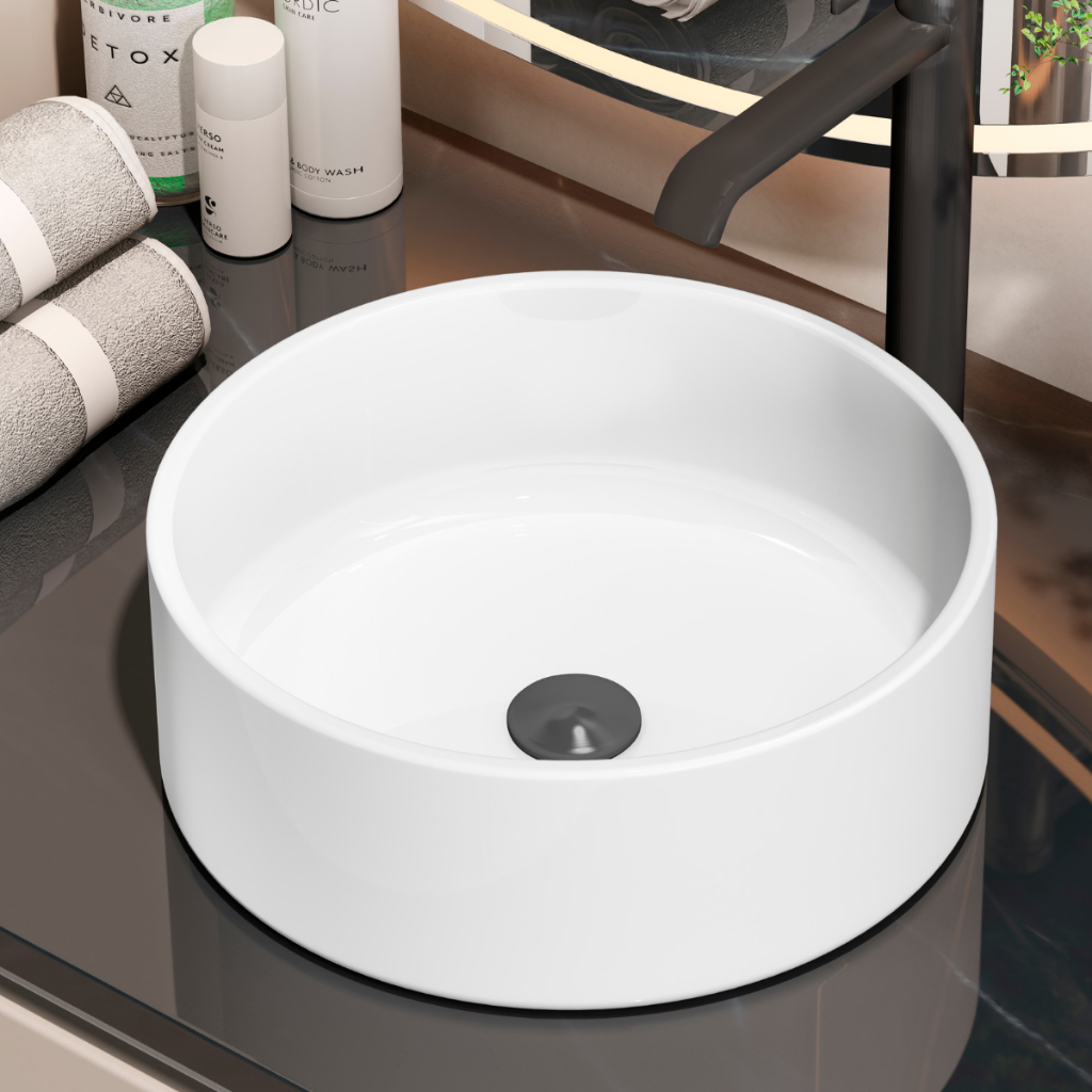 Cuba Para Banheiro Embutir Apoio Redonda 35x35 Pia Lavabo Sobrepor Lavatório Grande Branco