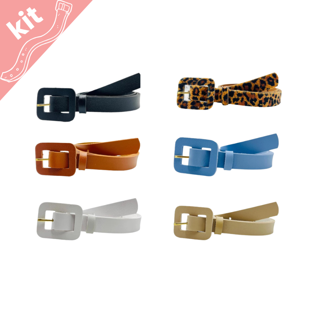 Kit 6 Cinto feminino fino 2.2 Cm sintético fivela quadrado Retro - Dayane em Oferta na Shopee