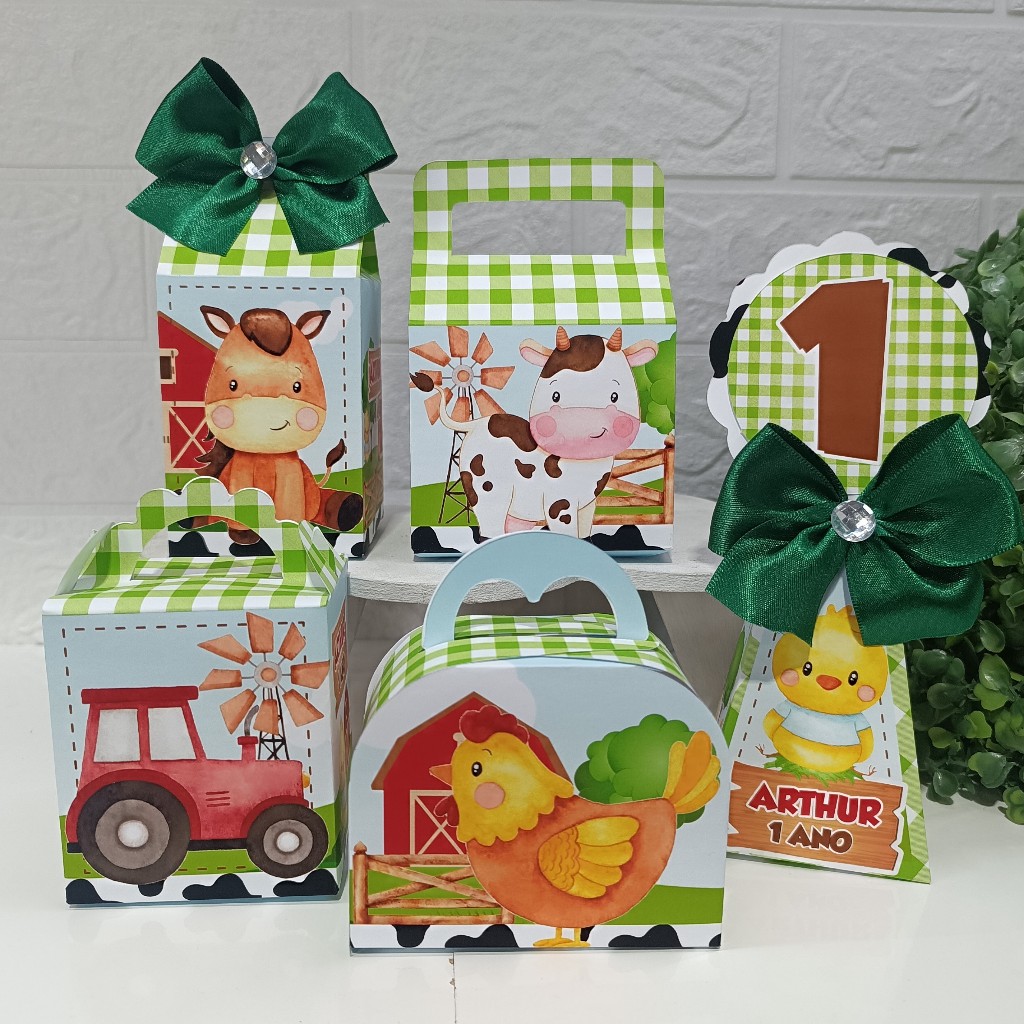 kit festa: Fazendinha verde/ lembrancinhas caixa caixinhas personalizadas para aniversário