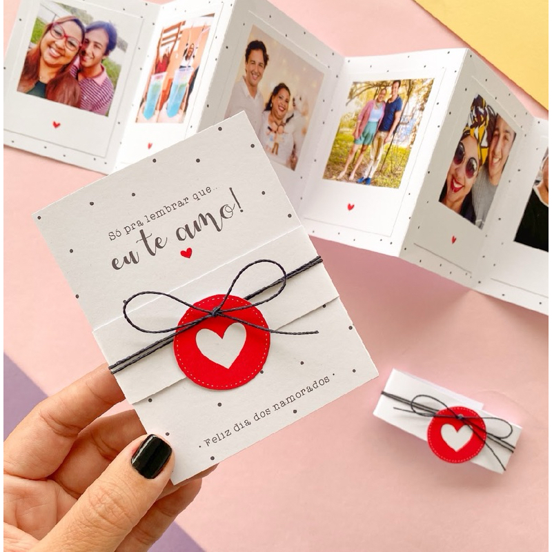 Cartão Sanfonado Com Fotos Mini Álbum Dia Dos Namorados Dia dos Pais Presente