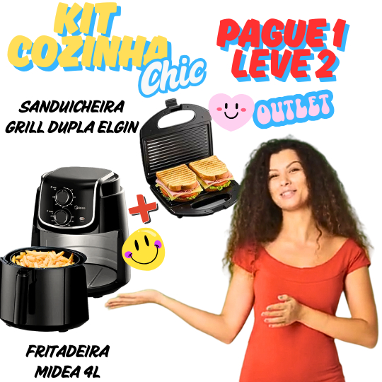KIT 2 (DOIS) PELO PREÇO DE 1 (UM), FRITADEIRA AIRFRYER 4L 110V 1500W  + SANDUICHEIRA GRILL 110V 800W
