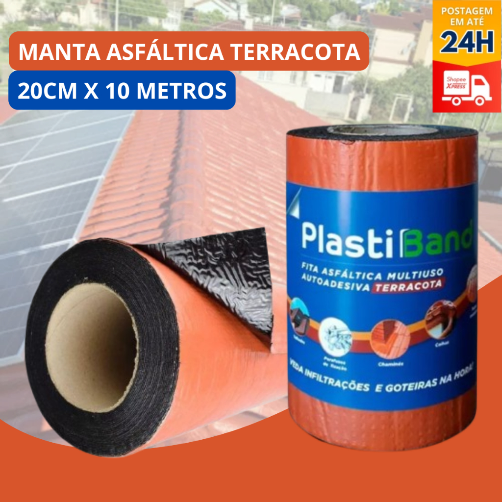 Manta Asfáltica Terracota 20cm X 10m Telhado Fita Auto Adesiva Vedatudo Dplastic Impermeabilização em Oferta na Shopee