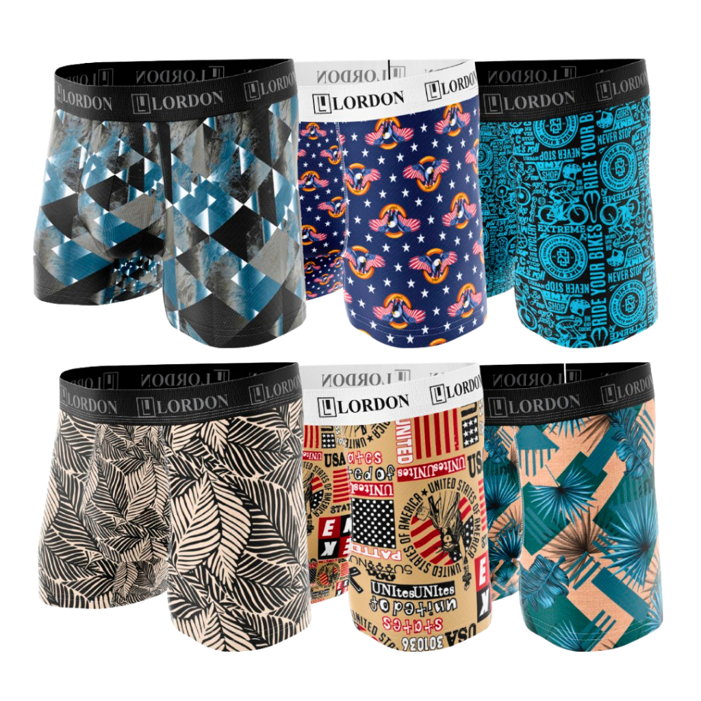 Kit 6 Cuecas Boxer Masculina Microfibra XG ao G4 Estampadas Plus Size