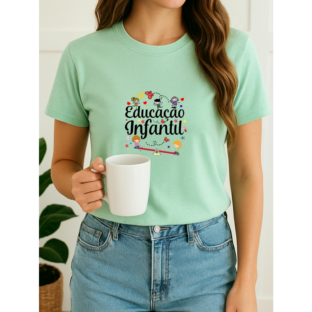 Camiseta Feminina Babylook t shirt educação infantil colorida fofa professora escola pedagogia 100% Algodão em Oferta na Shopee