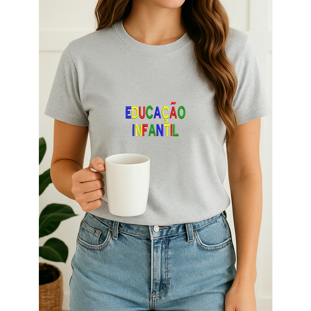 Camiseta Feminina Babylook t shirt educação infantil colorida pedagogia professora escola 100% Algodão