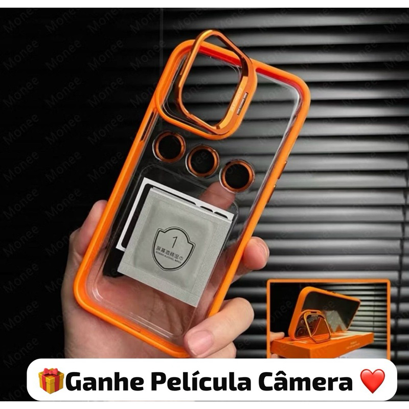 Capinha Case Premium Magsafe Suporte Câmera Brinde Película Câmera iPhone 16 15 14 13 12 11 PRO MAX