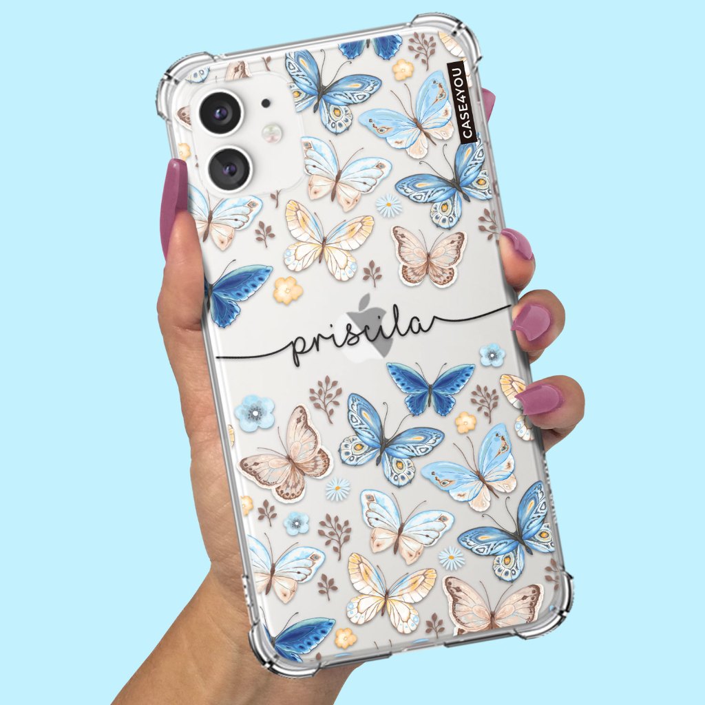 Capa Capinha para Samsung Galaxy S20 S21 S22 S23 S24 S25 FE PLUS ULTRA Anti-impacto Personalizada Borboleta Blue