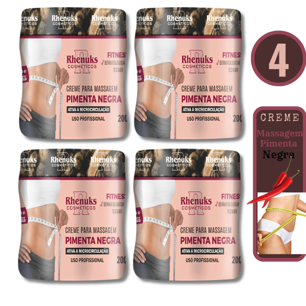 Kit 4 Creme PIMENTA NEGRA Redutor de Medidas 200g Rhenuks Cosméticos em Oferta na Shopee