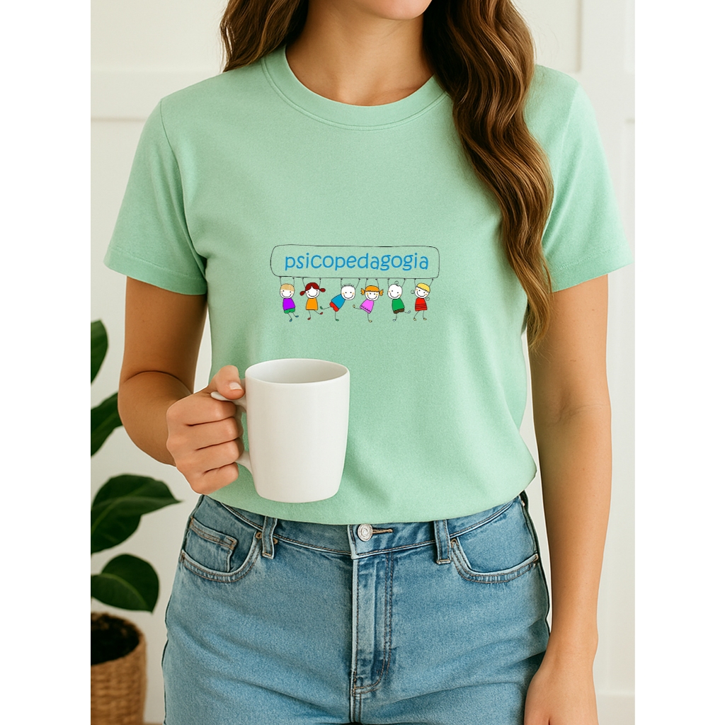 Camiseta Feminina Babylook psicopedagogia varal crianças professora educação escola 100% Algodão