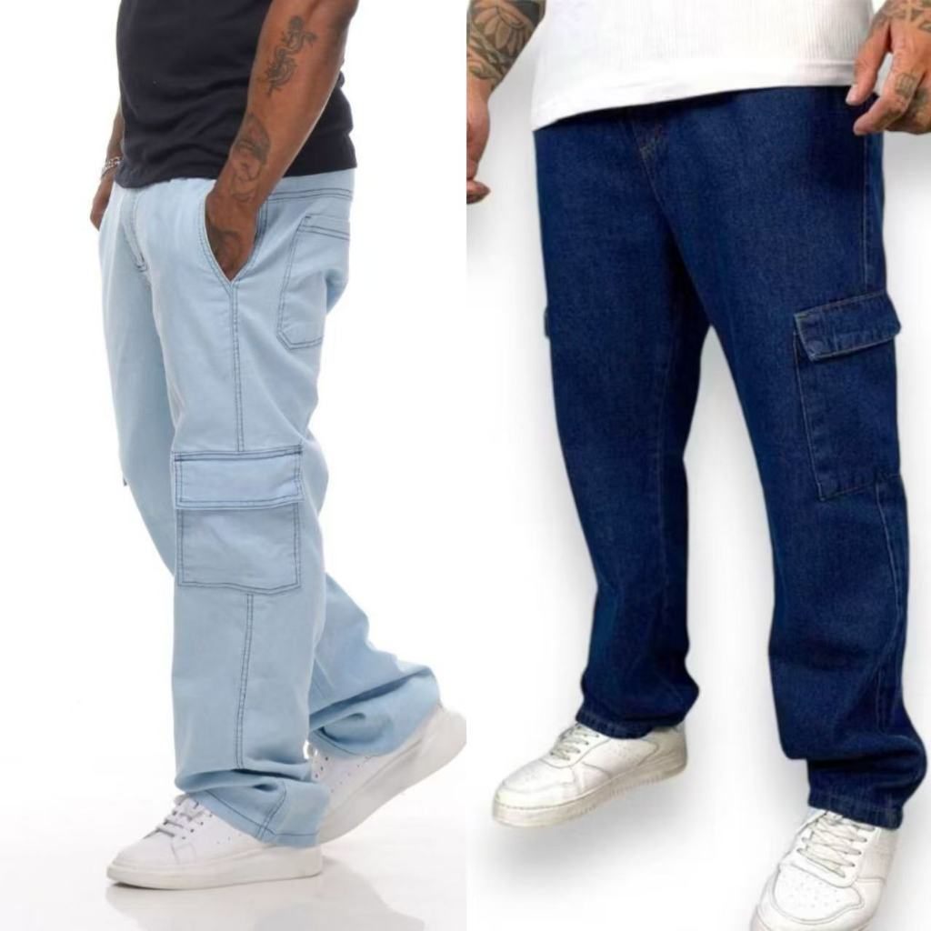 KIT 02 CALCA CARGO JEANS MASCULINO ELASTICO em Oferta na Shopee