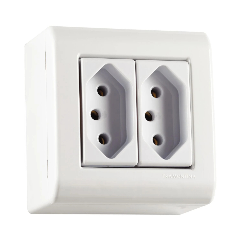 Tomada Dupla 20a/250v Sobrepor Tramontina Lizflex Branca em Oferta na Shopee