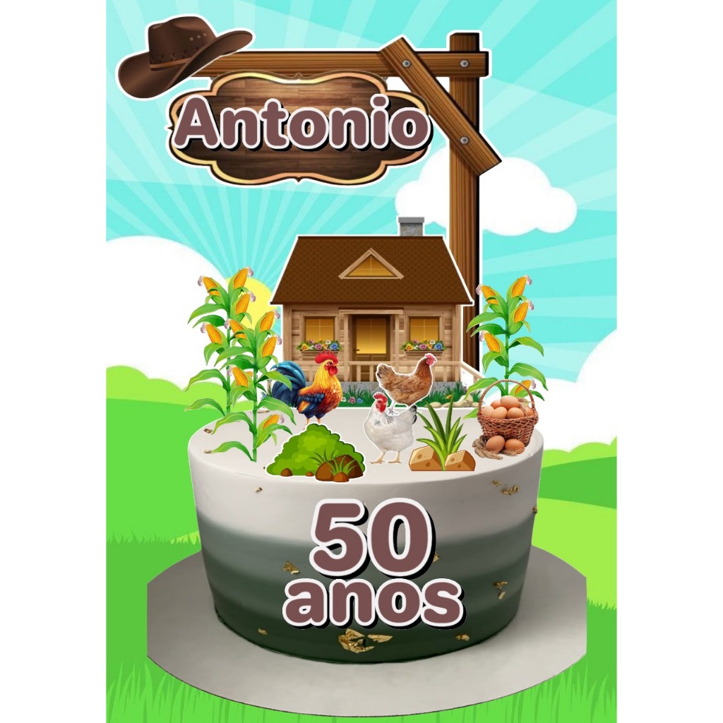 Topo de bolo Topper de aniversário Sertão em Oferta na Shopee