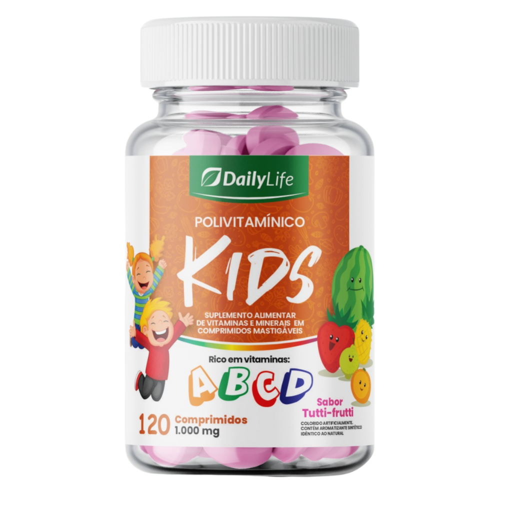 Polivitamínico Kids Mastigável com Vitaminas A B C D Suplemento Infantil para Crianças Daily Life