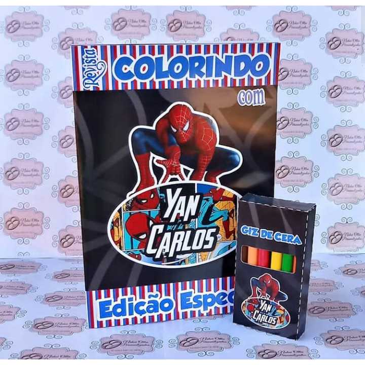 Kit Colorir Homem Aranha - Lembrancinha Aniversário Infantil c\ Giz de Cera 10 unidades